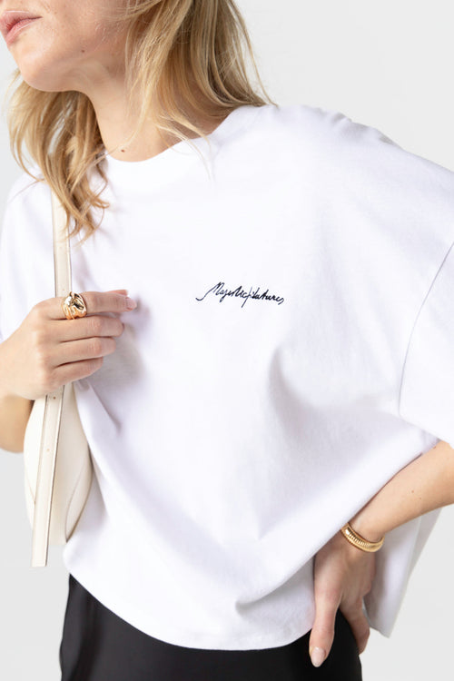 T-Shirt mit Rundhalsausschnitt und kurzen Ärmeln aus Bio-Baumwolle / recycelter Baumwolle in Weiß - MAJESTIC FILATURES