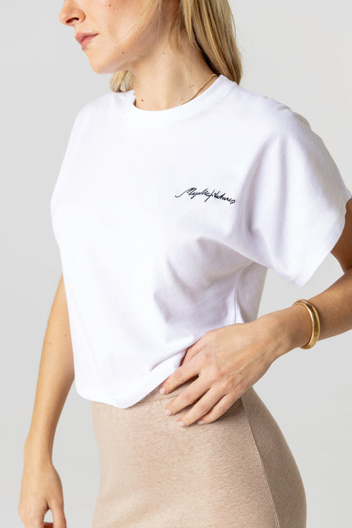 T-Shirt mit Rundhalsausschnitt und kurzen Ärmeln aus Bio-Baumwolle / recycelter Baumwolle in Weiß - MAJESTIC FILATURES