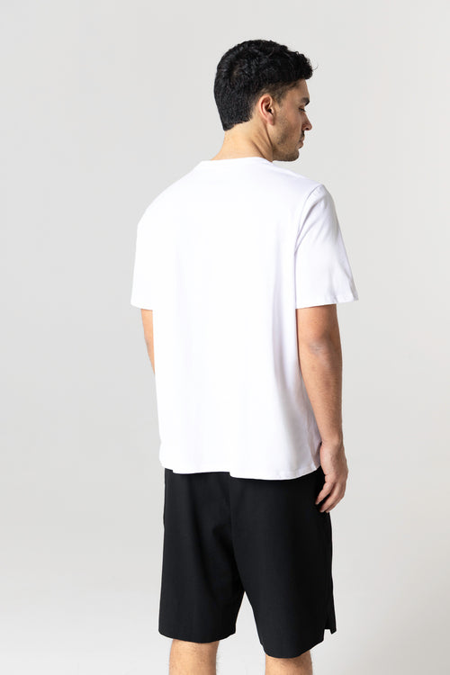 T-Shirt mit Rundhalsausschnitt und kurzen Ärmeln aus Bio-Baumwolle / recycelter Baumwolle in Weiß - MAJESTIC FILATURES