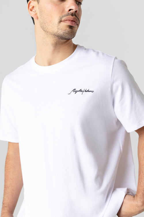 T-Shirt mit Rundhalsausschnitt und kurzen Ärmeln aus Bio-Baumwolle / recycelter Baumwolle in Weiß - MAJESTIC FILATURES