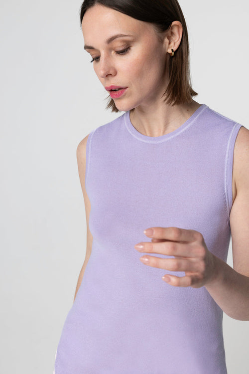 Débardeur Violet Clair Col U Sans Manches en Cachemire - MAJESTIC FILATURES