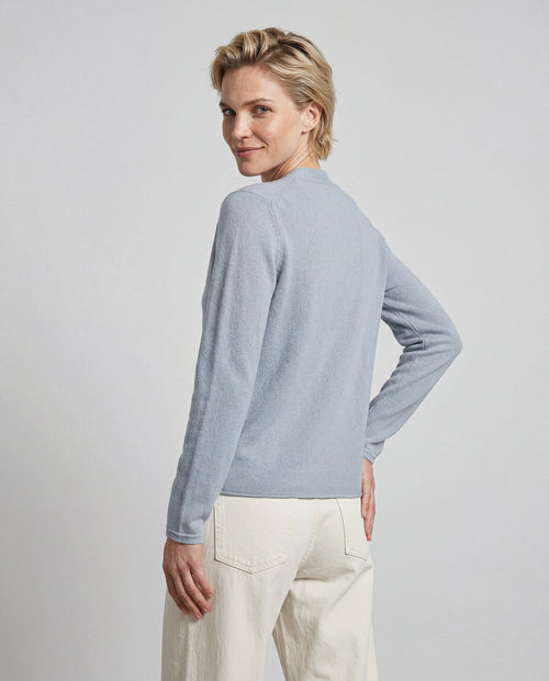 Gilet Bleu Clair Col V Manches Longues en Cachemire - MAJESTIC FILATURES