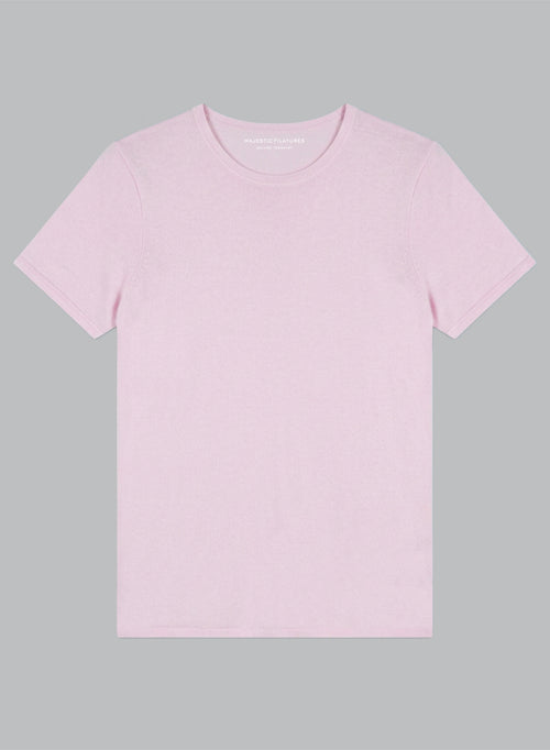T-shirt Rose Col Rond Manches Courtes en Cachemire - MAJESTIC FILATURES