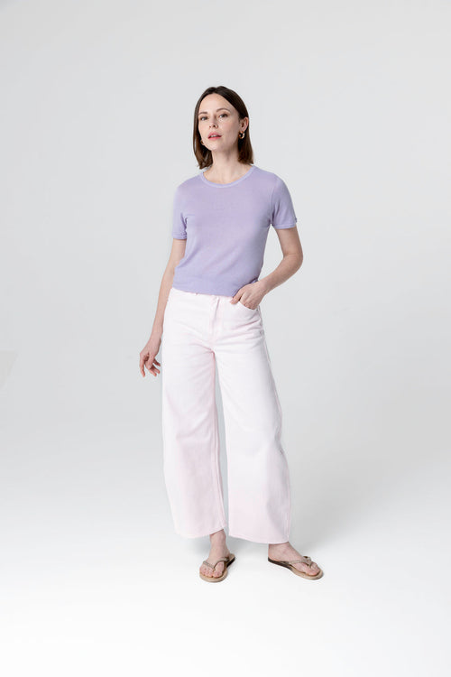 T-shirt Violet Clair Col Rond Manches Courtes en Cachemire - MAJESTIC FILATURES