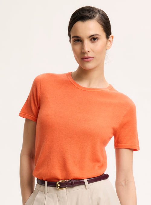 Tee shirt orange Col Rond Manches Courtes - MAJESTIC FILATURES