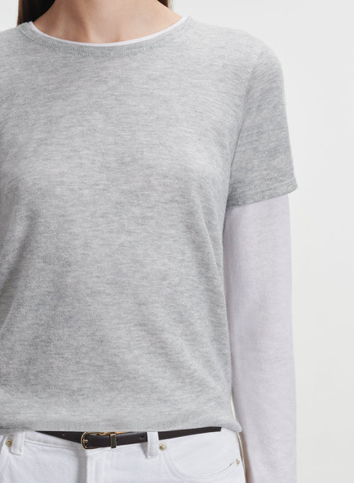 Graues T-Shirt mit Rundhalsausschnitt und kurzen Ärmeln aus 100% Kaschmir - MAJESTIC FILATURES