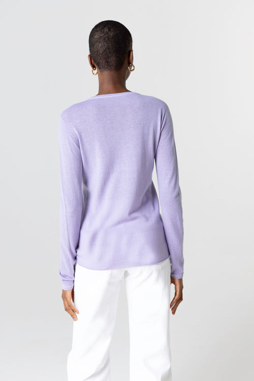 T-shirt Violet Clair Col Rond Manches Longues en Cachemire - MAJESTIC FILATURES