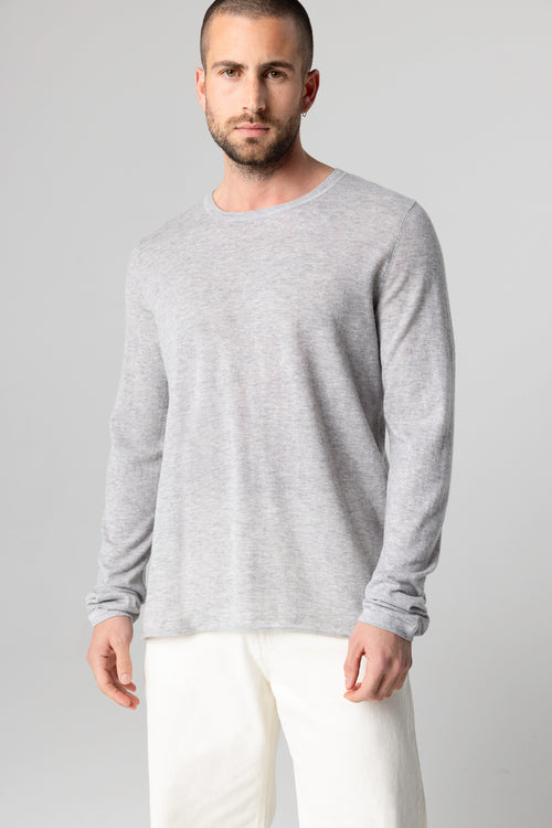 T-shirt Gris Col Rond Manches Longues en Cachemire - MAJESTIC FILATURES