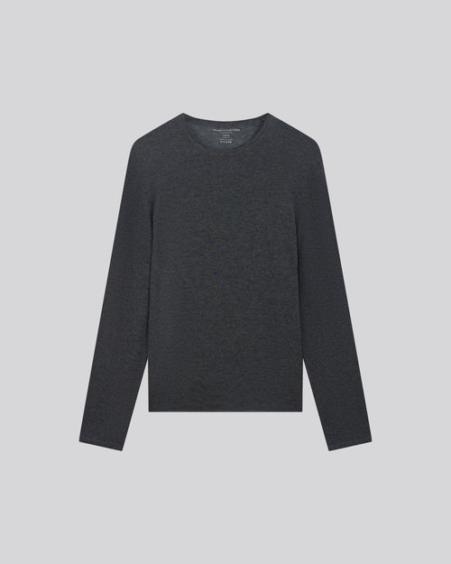 Graues Langarm-T-Shirt aus Kaschmir mit Rundhalsausschnitt - MAJESTIC FILATURES