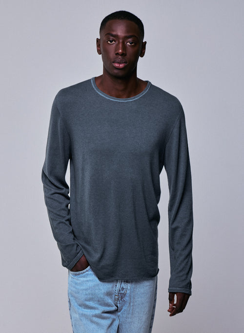 Graues Langarm-T-Shirt aus Kaschmir mit Rundhalsausschnitt - MAJESTIC FILATURES