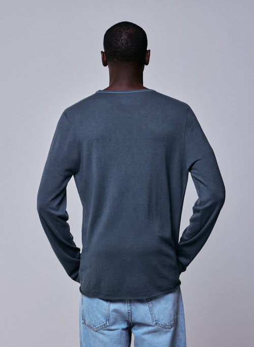Graues Langarm-T-Shirt aus Kaschmir mit Rundhalsausschnitt - MAJESTIC FILATURES
