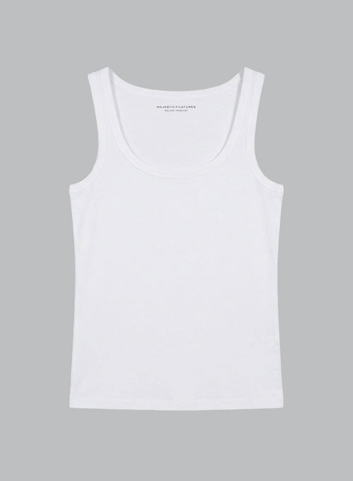 Ärmelloses Tanktop mit U-Ausschnitt aus Lyocel, Tencel / Bio-Baumwolle in Weiß - MAJESTIC FILATURES