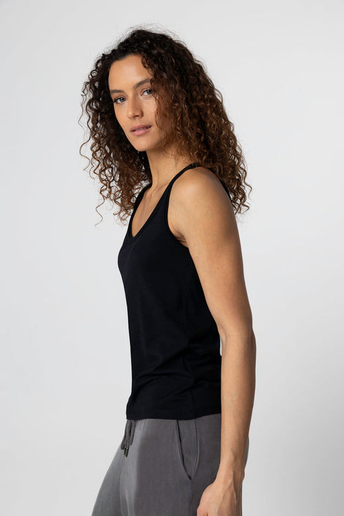 Débardeur Noir Col U Sans Manches en Lyocel, Tencel / Coton Organique - MAJESTIC FILATURES