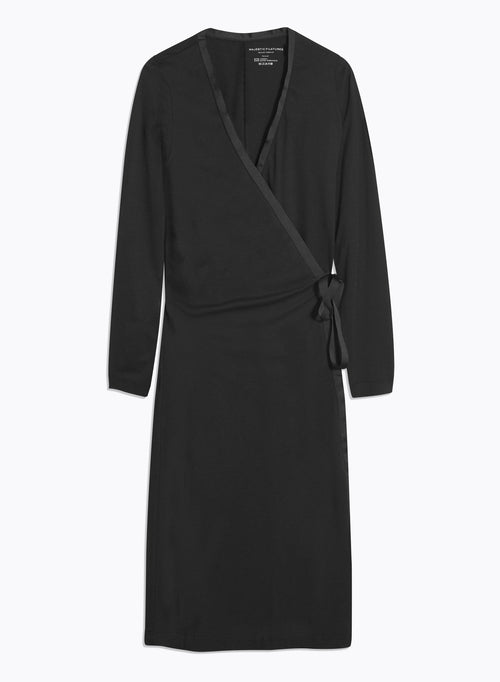 Robe Noir Cache cœur Manches Longues en Coton et Lyocell - MAJESTIC FILATURES