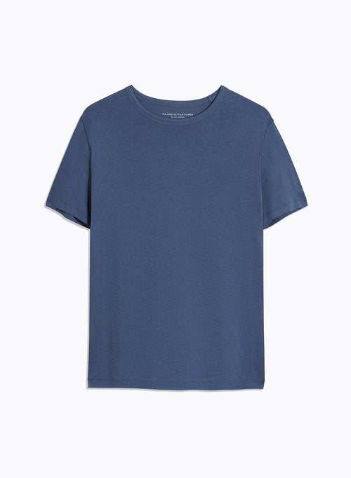 Tee shirt Bleu Col Rond Manches Courtes - MAJESTIC FILATURES