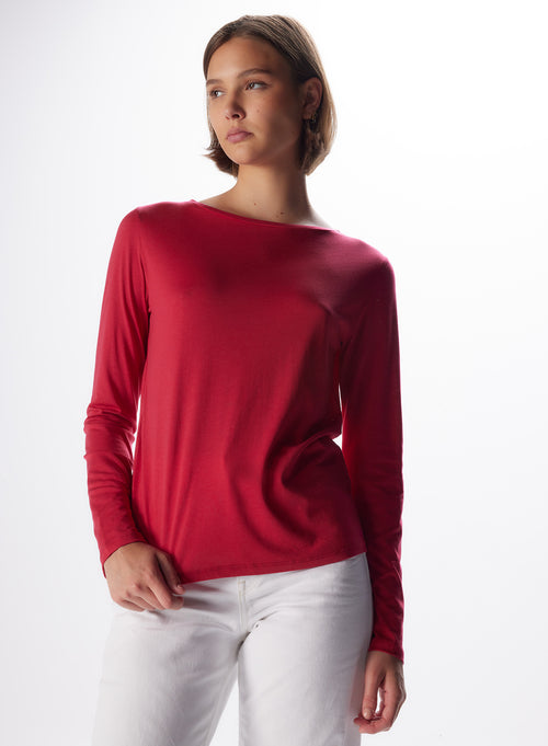 T-shirt Rose passion Col Bateau Manches Longues en Lyocell, Tencel et Coton - MAJESTIC FILATURES