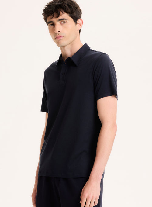 Marine Polo-Shirt mit kurzen Ärmeln aus Lyocell, Tencel und Baumwolle - MAJESTIC FILATURES