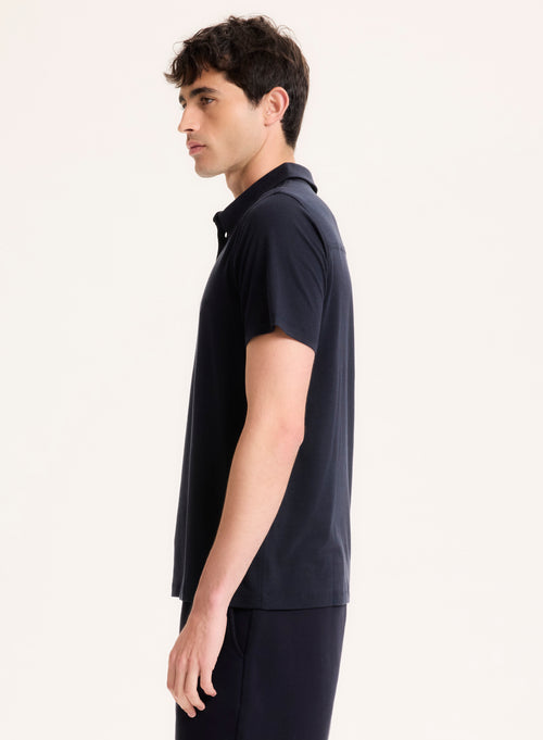 Marine Polo-Shirt mit kurzen Ärmeln aus Lyocell, Tencel und Baumwolle - MAJESTIC FILATURES