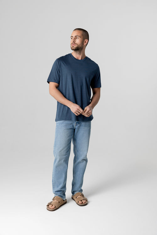 T-shirt bleu foncé Col Rond Manches Courtes en Lyocel, Tencel / Coton organique - MAJESTIC FILATURES