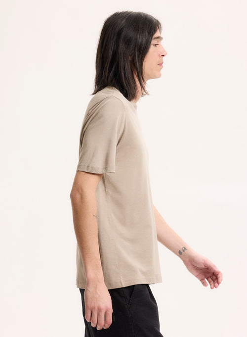 Tee shirt Beige Col Rond Manches Courtes - MAJESTIC FILATURES