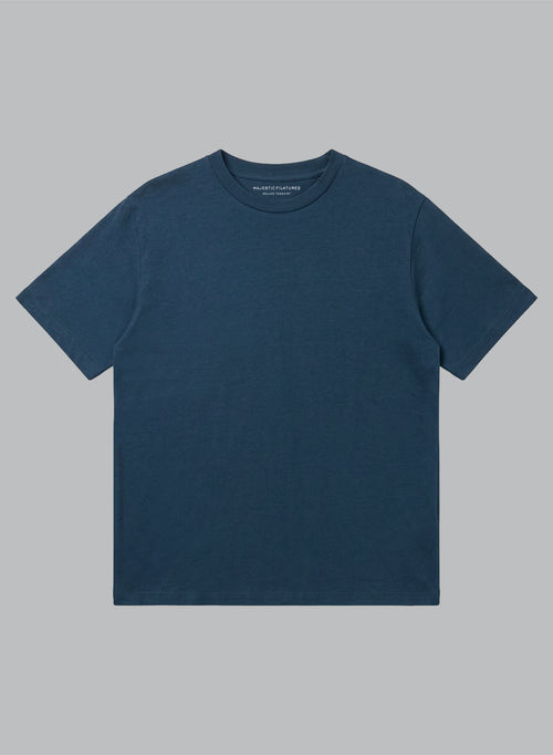 Rundhals T-Shirt mit kurzen Ärmeln aus Lyocel, Tencel / Bio-Baumwolle in Dunkelblau - MAJESTIC FILATURES