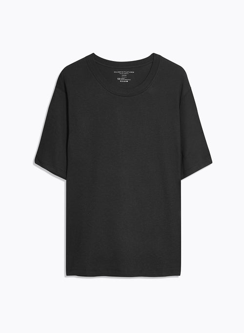 T-shirt Noir Manches Courtes Col Rond en Lyocell, Tencel et Coton - MAJESTIC FILATURES