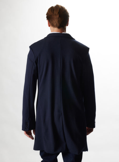 Manteau Marine Col Ouvert Manches Longues en Coton / Laine Merinos / Cachemire - MAJESTIC FILATURES