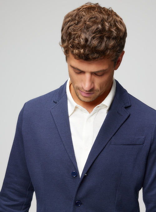 Veste 3 boutons Marine Manches Longues  en Coton / Laine Merinos / Cachemire - MAJESTIC FILATURES