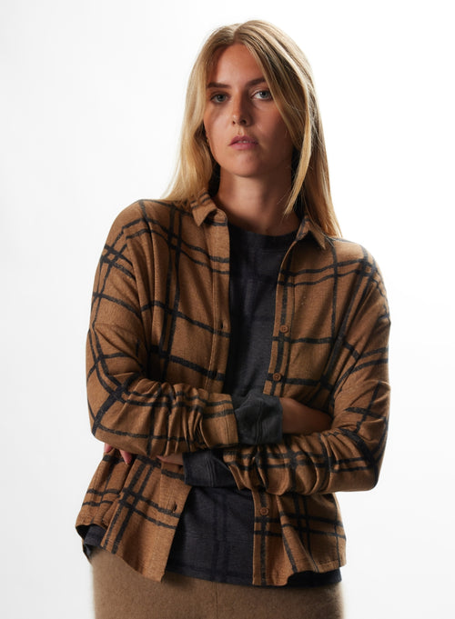 Camel Langarmshirt aus Baumwolle / Kaschmir - MAJESTIC FILATURES