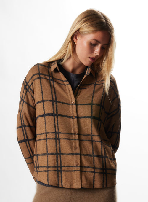 Chemise Camel Manches Longues en Coton / Cachemire - MAJESTIC FILATURES