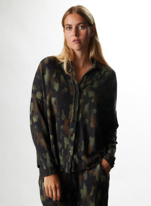 Chemise Dark green Manches Longues en Viscose / Elasthanne - MAJESTIC FILATURES