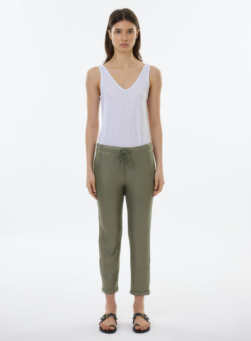 Pantalon Vert en Viscose / Lin / Elasthanne - MAJESTIC FILATURES