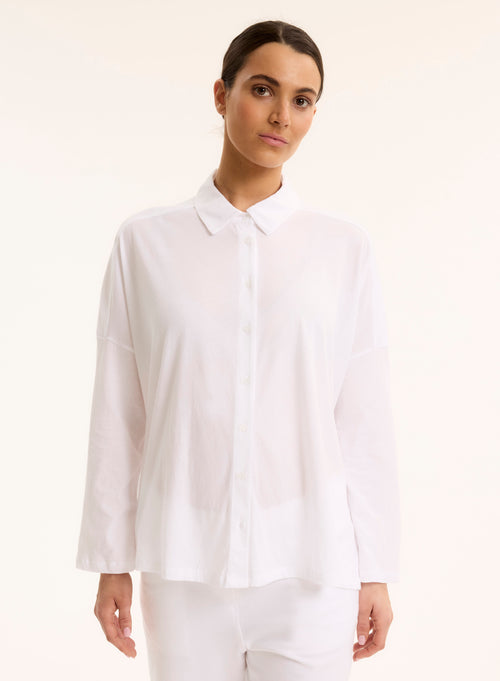 Chemise Blanc Col Chemise Manches Longues - MAJESTIC FILATURES