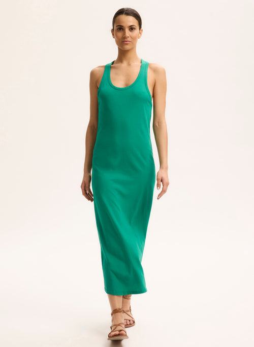 Robe Vert Col U Sans Manches - MAJESTIC FILATURES