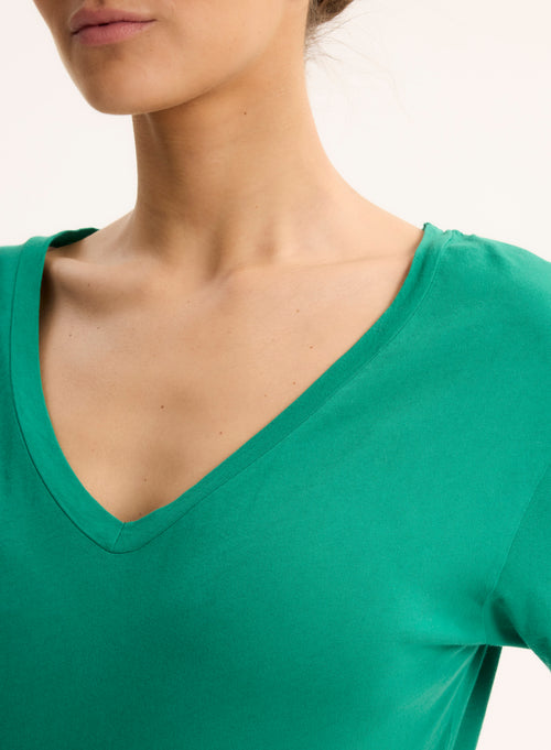 Robe Vert Col V Manches Courtes - MAJESTIC FILATURES