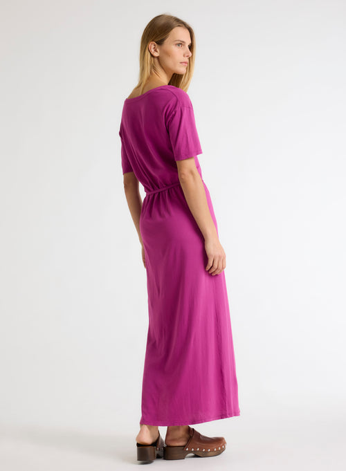 Robe Violet Col V Manches Courtes - MAJESTIC FILATURES