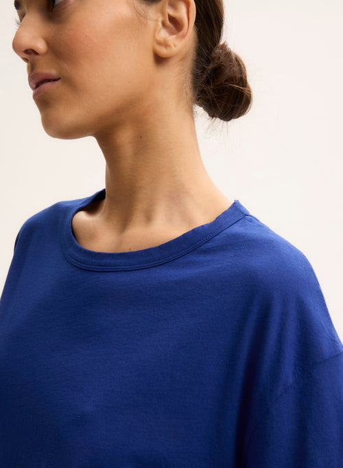 Tee shirt Bleu Col Rond Manches Courtes - MAJESTIC FILATURES