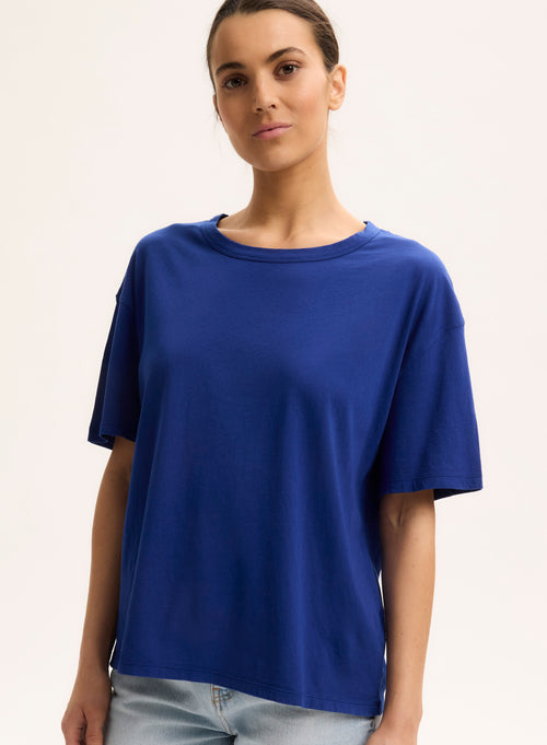 Tee shirt Bleu Col Rond Manches Courtes - MAJESTIC FILATURES