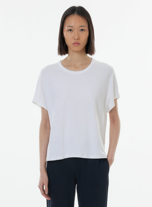 Tee shirt Blanc Manches Courtes Col Rond en Lin / Coton organique - MAJESTIC FILATURES