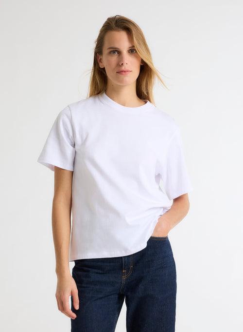 T-shirt Blanc Oversize Col Rond Manches Courtes en Coton Organique - MAJESTIC FILATURES