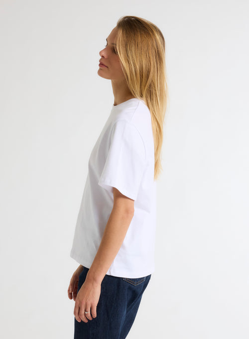 T-shirt Blanc Oversize Col Rond Manches Courtes en Coton Organique - MAJESTIC FILATURES