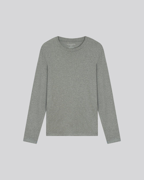 Graues Langarm-T-Shirt mit Rundhalsausschnitt aus Bio-Baumwolle - MAJESTIC FILATURES