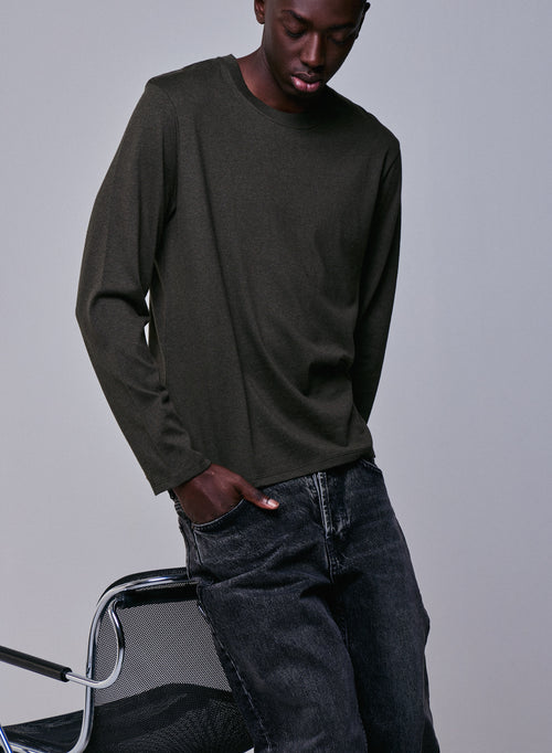 T-shirt Vert Col Rond Manches Longues en Coton organique - MAJESTIC FILATURES