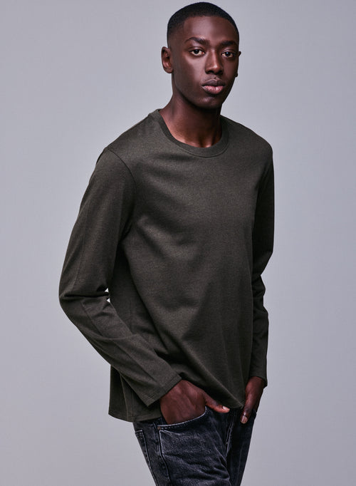 T-shirt Vert Col Rond Manches Longues en Coton organique - MAJESTIC FILATURES