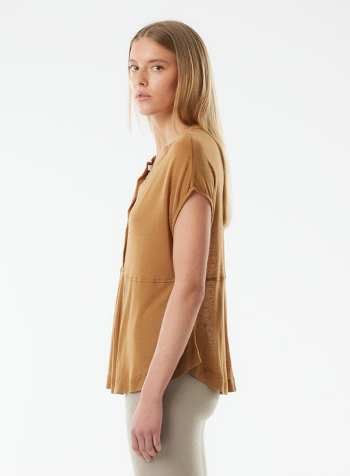 Tee shirt Beige Manches Sans Col Mao en Lyocel, Tencel / Lin - MAJESTIC FILATURES