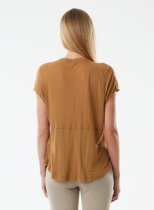 Tee shirt Beige Manches Sans Col Mao en Lyocel, Tencel / Lin - MAJESTIC FILATURES