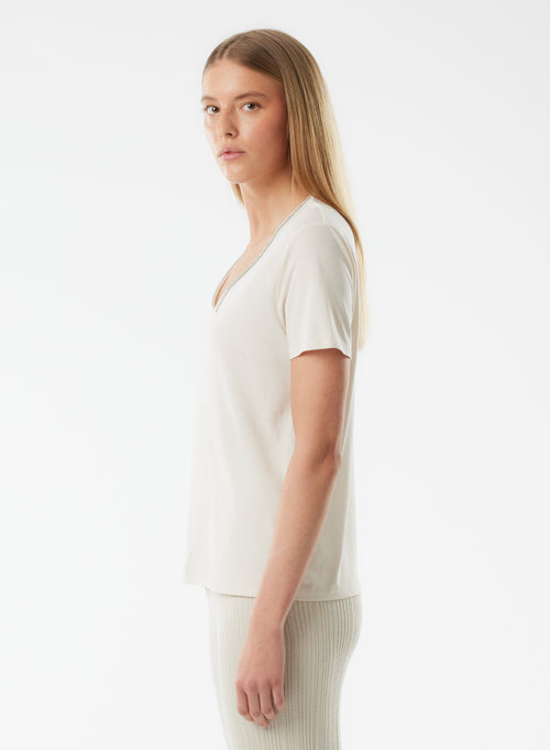 Tee shirt Blanc Manches Courtes Col V en Lyocell, Tencel / Coton organique - MAJESTIC FILATURES