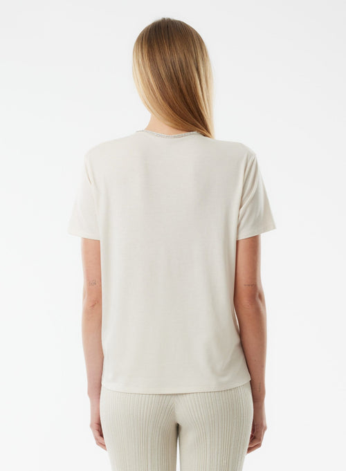 Tee shirt Blanc Manches Courtes Col V en Lyocell, Tencel / Coton organique - MAJESTIC FILATURES