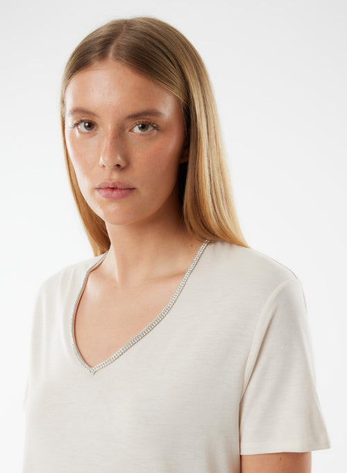 Tee shirt Blanc Manches Courtes Col V en Lyocell, Tencel / Coton organique - MAJESTIC FILATURES