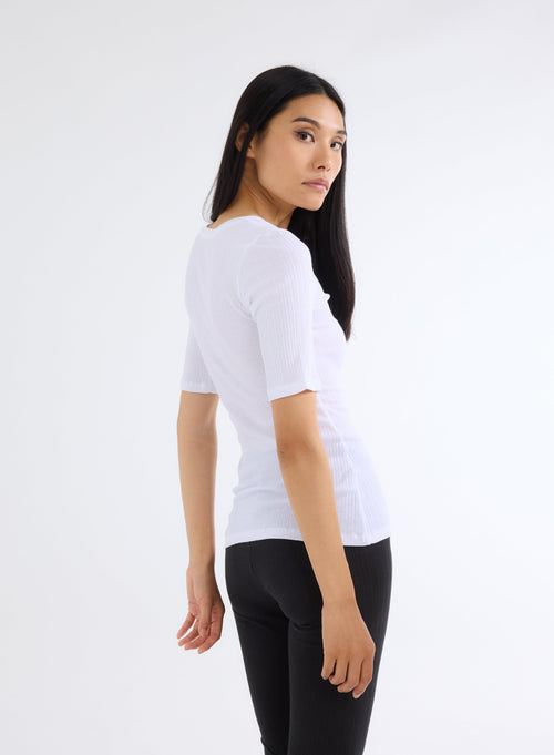 T-shirt Blanc Col U Manches Courtes en Coton organique et Modal - MAJESTIC FILATURES